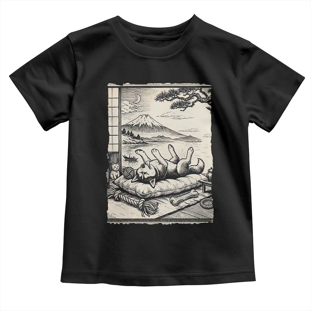 Vintage Japanese Ukiyoe Siberian Husky Toddler T Shirt Cute Sleeping Animal Gift