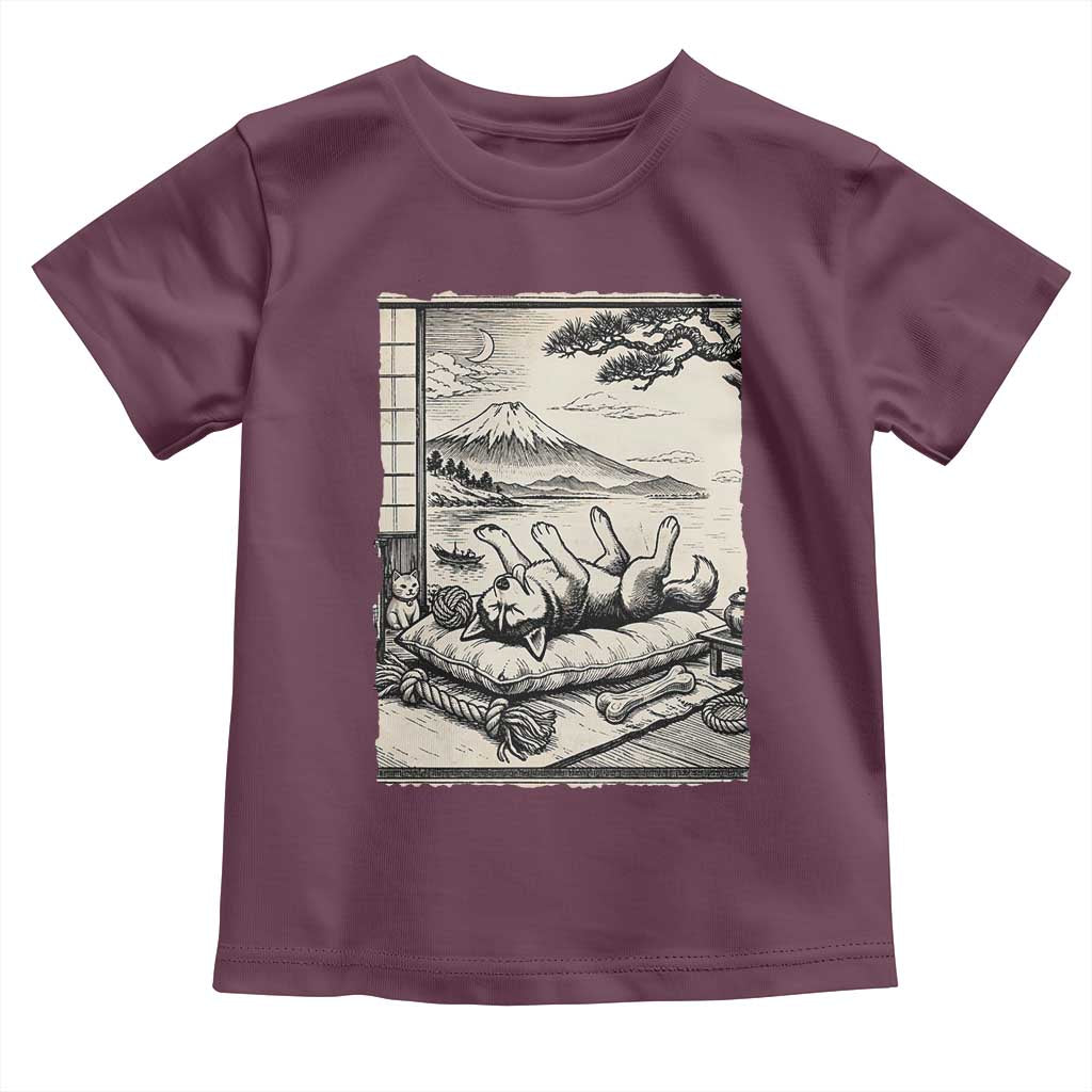 Vintage Japanese Ukiyoe Siberian Husky Toddler T Shirt Cute Sleeping Animal Gift