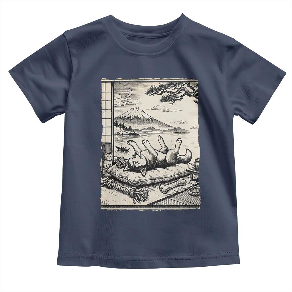 Vintage Japanese Ukiyoe Siberian Husky Toddler T Shirt Cute Sleeping Animal Gift