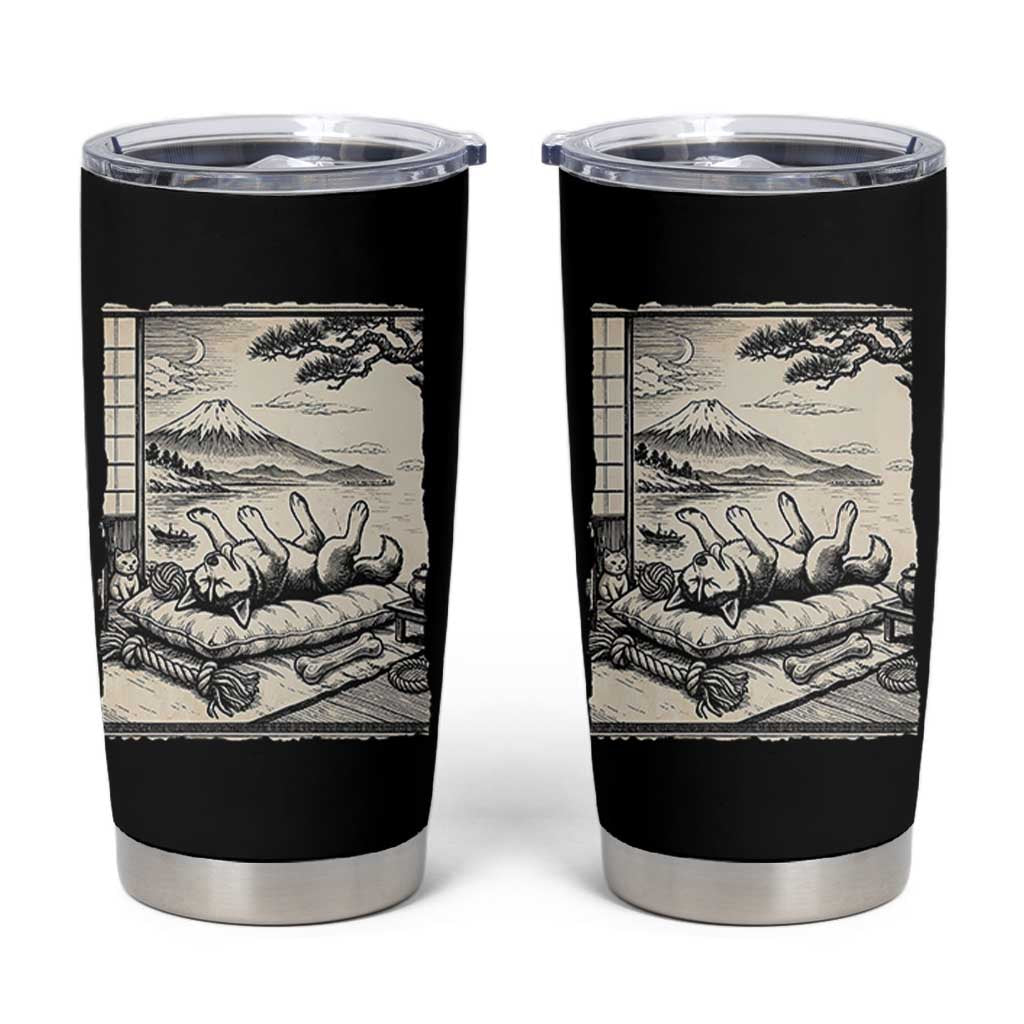 Vintage Japanese Ukiyoe Siberian Husky Tumbler Cup Cute Sleeping Animal Gift