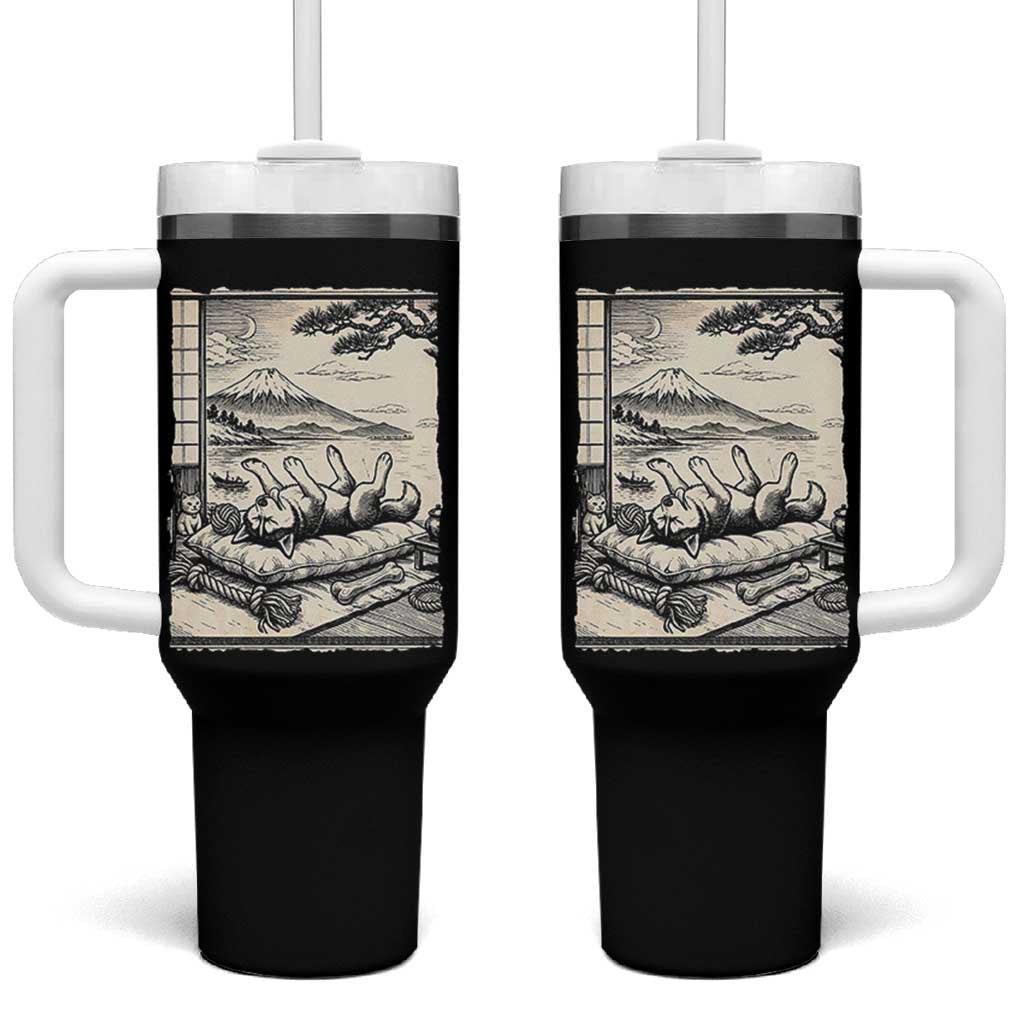 Vintage Japanese Ukiyoe Siberian Husky Tumbler With Handle Cute Sleeping Animal Gift