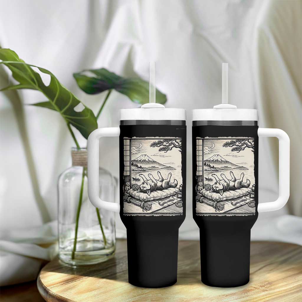 Vintage Japanese Ukiyoe Siberian Husky Tumbler With Handle Cute Sleeping Animal Gift