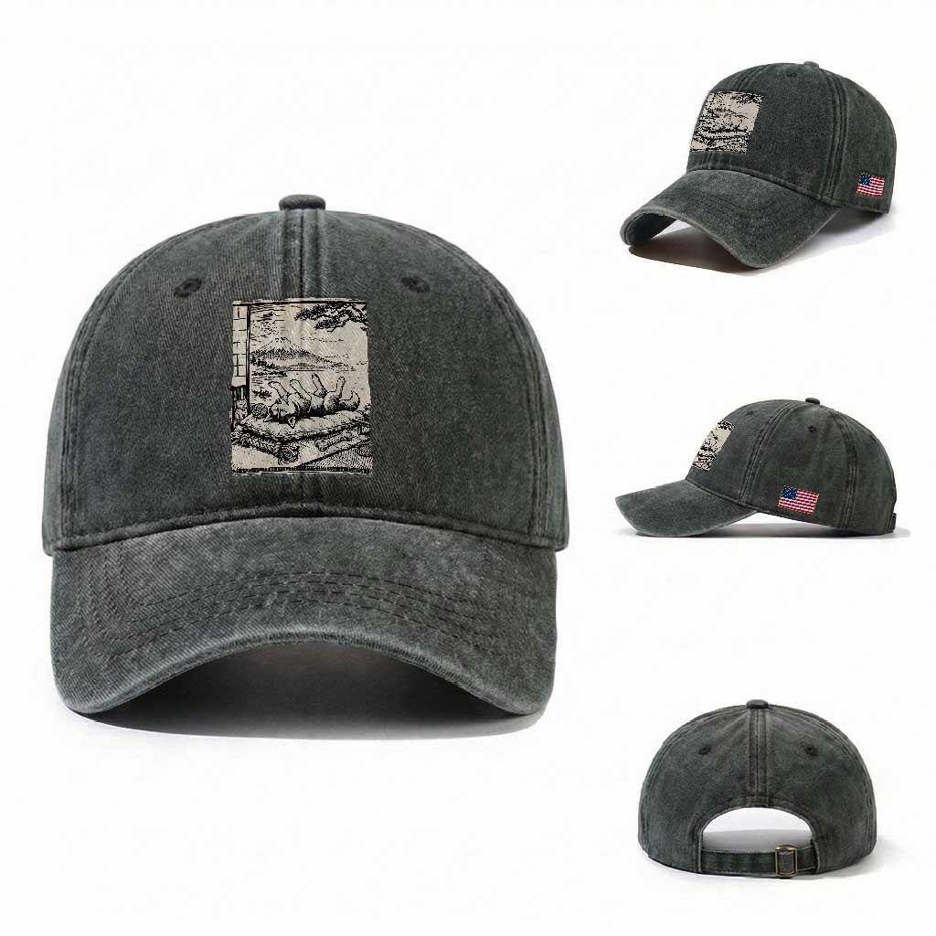 Vintage Japanese Ukiyoe Siberian Husky Washed Cotton Baseball Cap Cute Sleeping Animal Gift