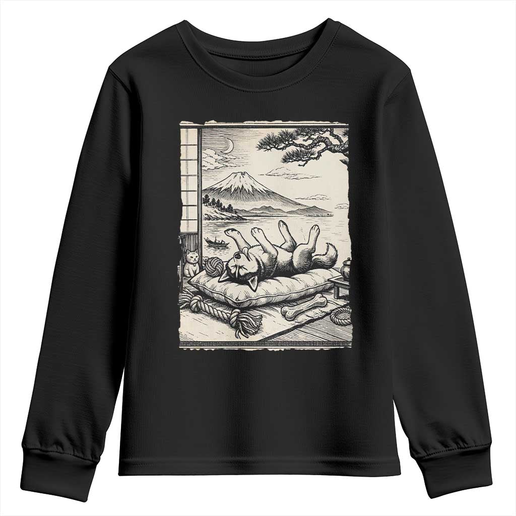 Vintage Japanese Ukiyoe Siberian Husky Youth Sweatshirt Cute Sleeping Animal Gift