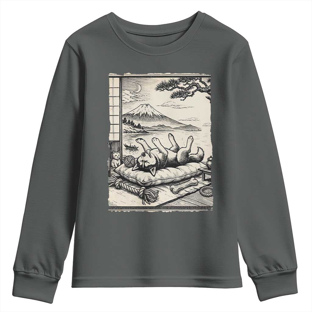 Vintage Japanese Ukiyoe Siberian Husky Youth Sweatshirt Cute Sleeping Animal Gift