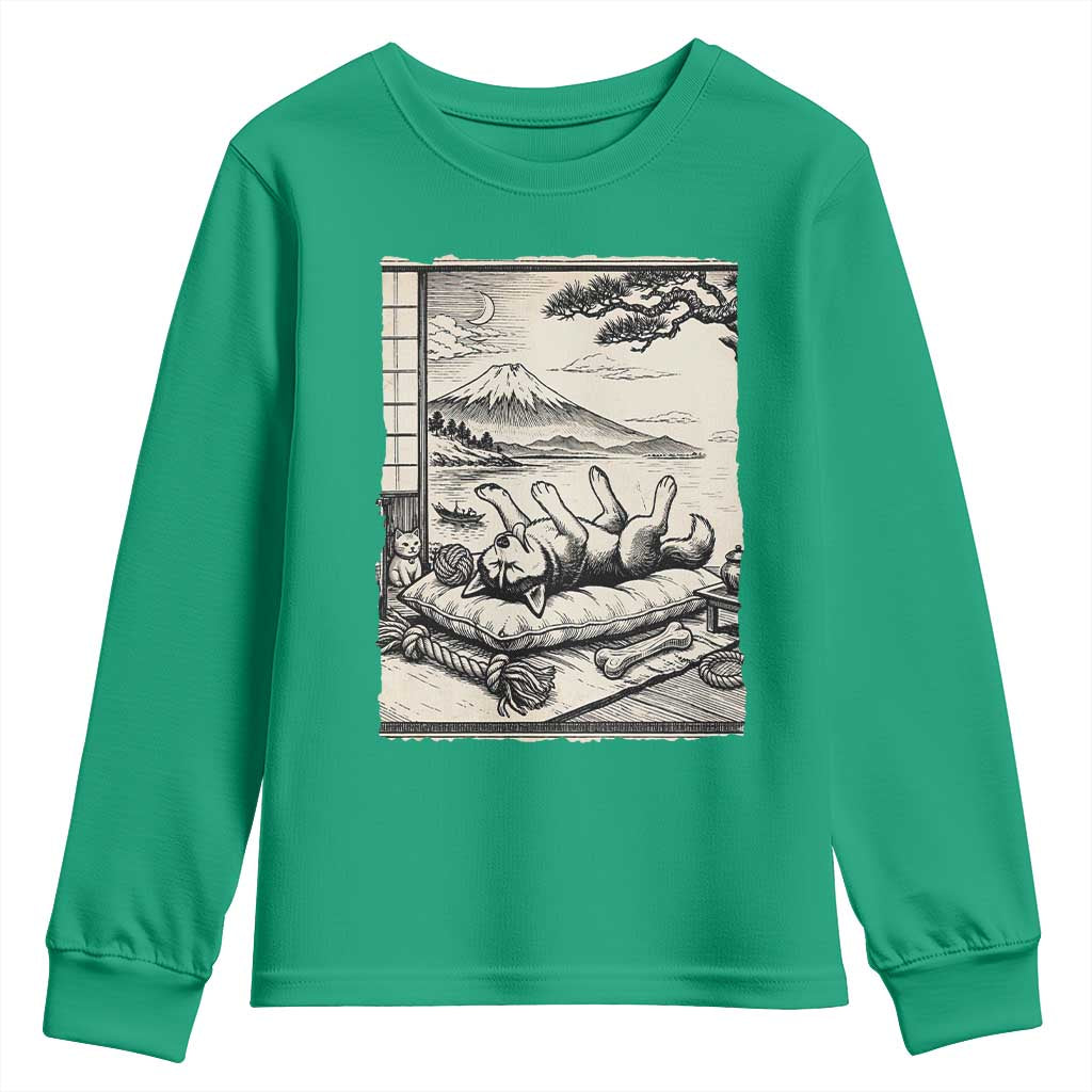 Vintage Japanese Ukiyoe Siberian Husky Youth Sweatshirt Cute Sleeping Animal Gift