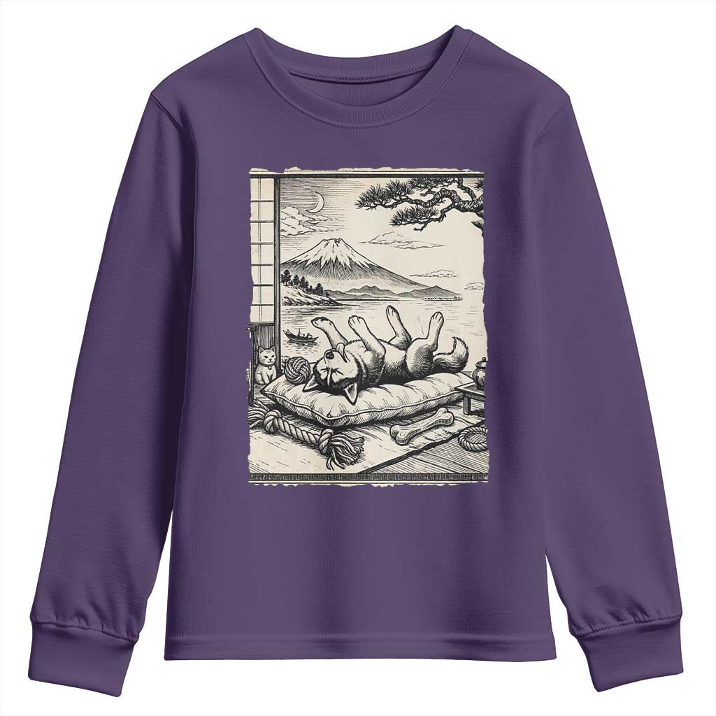 Vintage Japanese Ukiyoe Siberian Husky Youth Sweatshirt Cute Sleeping Animal Gift