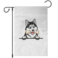 Cute Siberian Husky Puppy Garden Flag Chewing Bone Meme