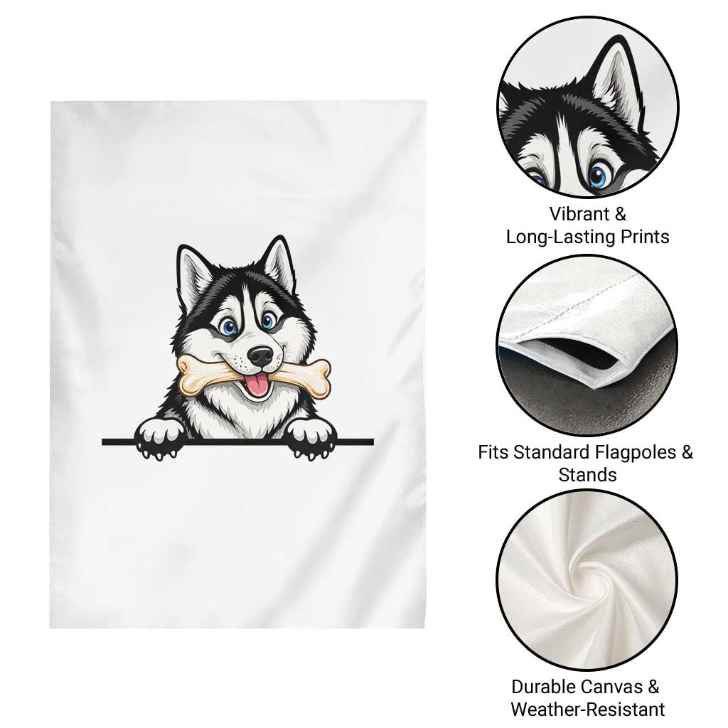Cute Siberian Husky Puppy Garden Flag Chewing Bone Meme