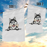 Cute Siberian Husky Puppy Garden Flag Chewing Bone Meme