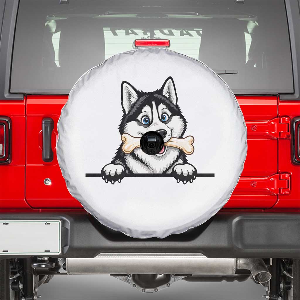 Cute Siberian Husky Puppy Spare Tire Cover Chewing Bone Meme