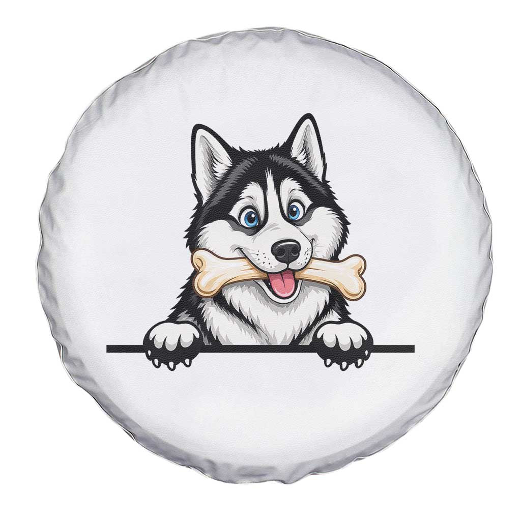 Cute Siberian Husky Puppy Spare Tire Cover Chewing Bone Meme