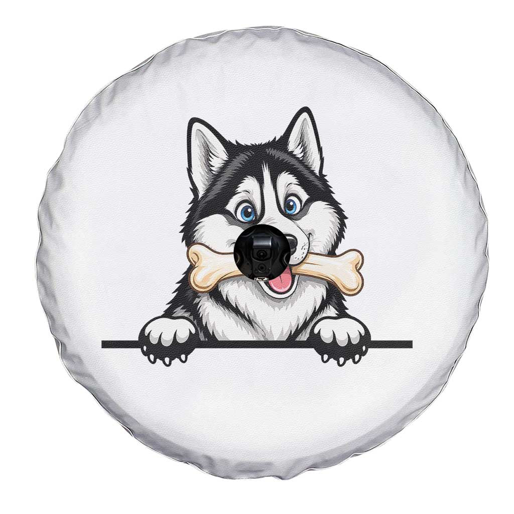 Cute Siberian Husky Puppy Spare Tire Cover Chewing Bone Meme