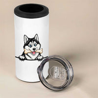 Cute Siberian Husky Puppy 4 in 1 Can Cooler Tumbler Chewing Bone Meme