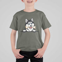 Cute Siberian Husky Puppy T Shirt For Kid Chewing Bone Meme