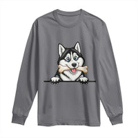 Cute Siberian Husky Puppy Long Sleeve Shirt Chewing Bone Meme