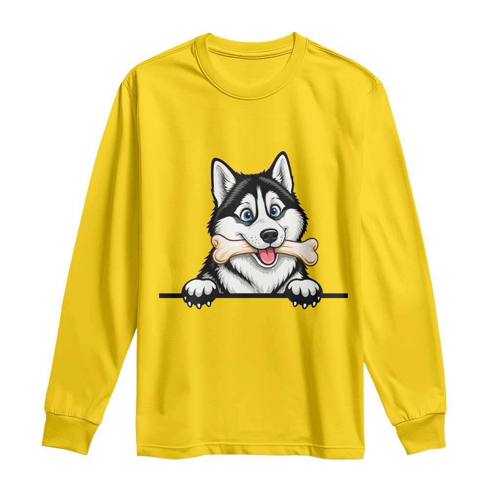 Cute Siberian Husky Puppy Long Sleeve Shirt Chewing Bone Meme