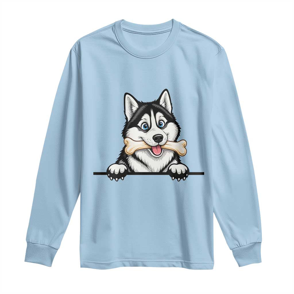 Cute Siberian Husky Puppy Long Sleeve Shirt Chewing Bone Meme