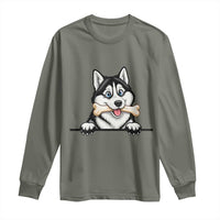 Cute Siberian Husky Puppy Long Sleeve Shirt Chewing Bone Meme