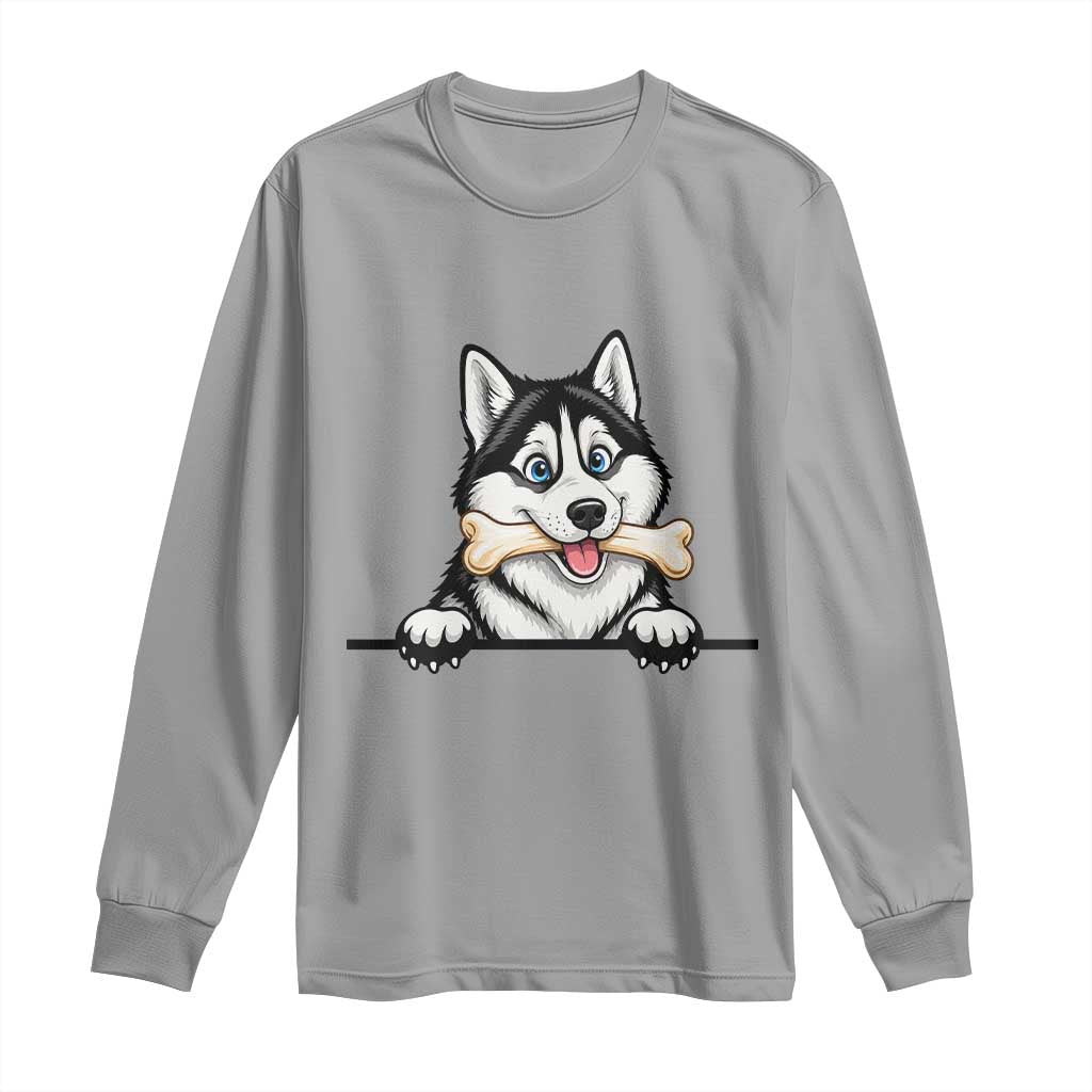 Cute Siberian Husky Puppy Long Sleeve Shirt Chewing Bone Meme