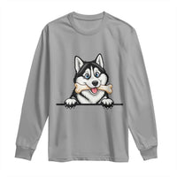 Cute Siberian Husky Puppy Long Sleeve Shirt Chewing Bone Meme