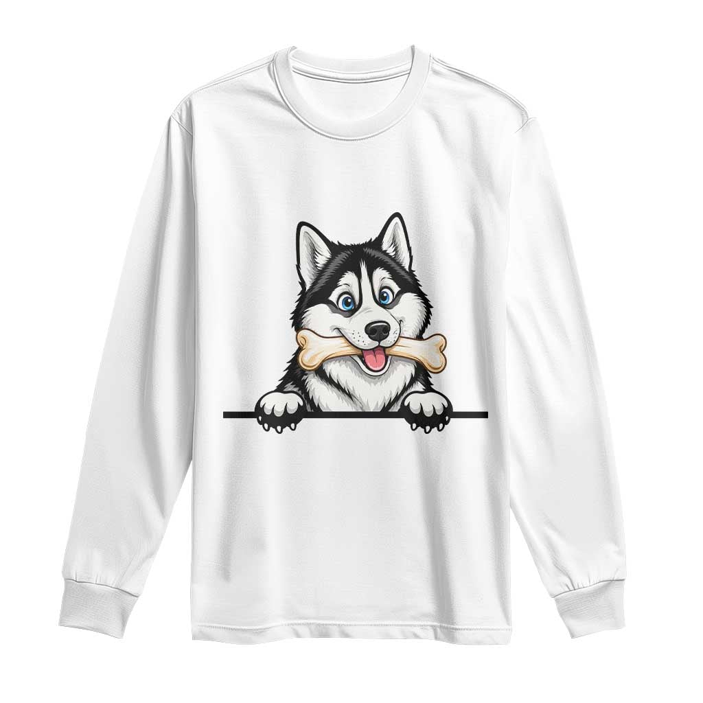 Cute Siberian Husky Puppy Long Sleeve Shirt Chewing Bone Meme