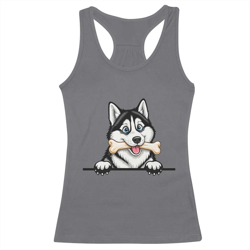 Cute Siberian Husky Puppy Racerback Tank Top Chewing Bone Meme