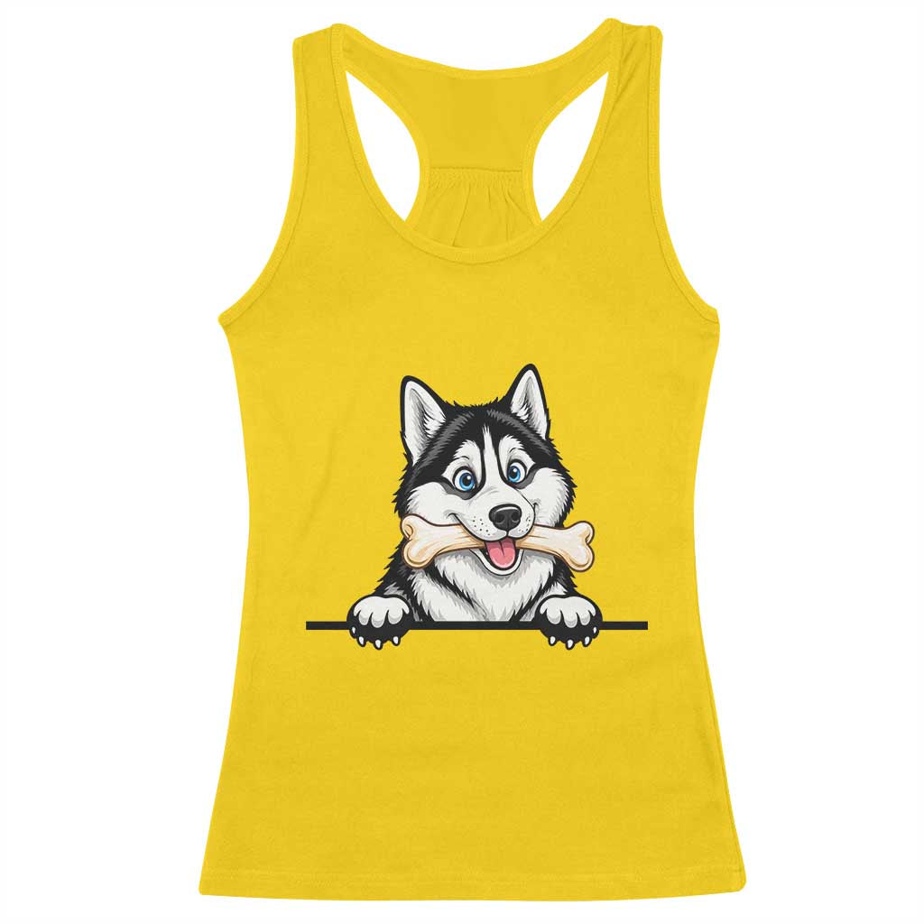 Cute Siberian Husky Puppy Racerback Tank Top Chewing Bone Meme