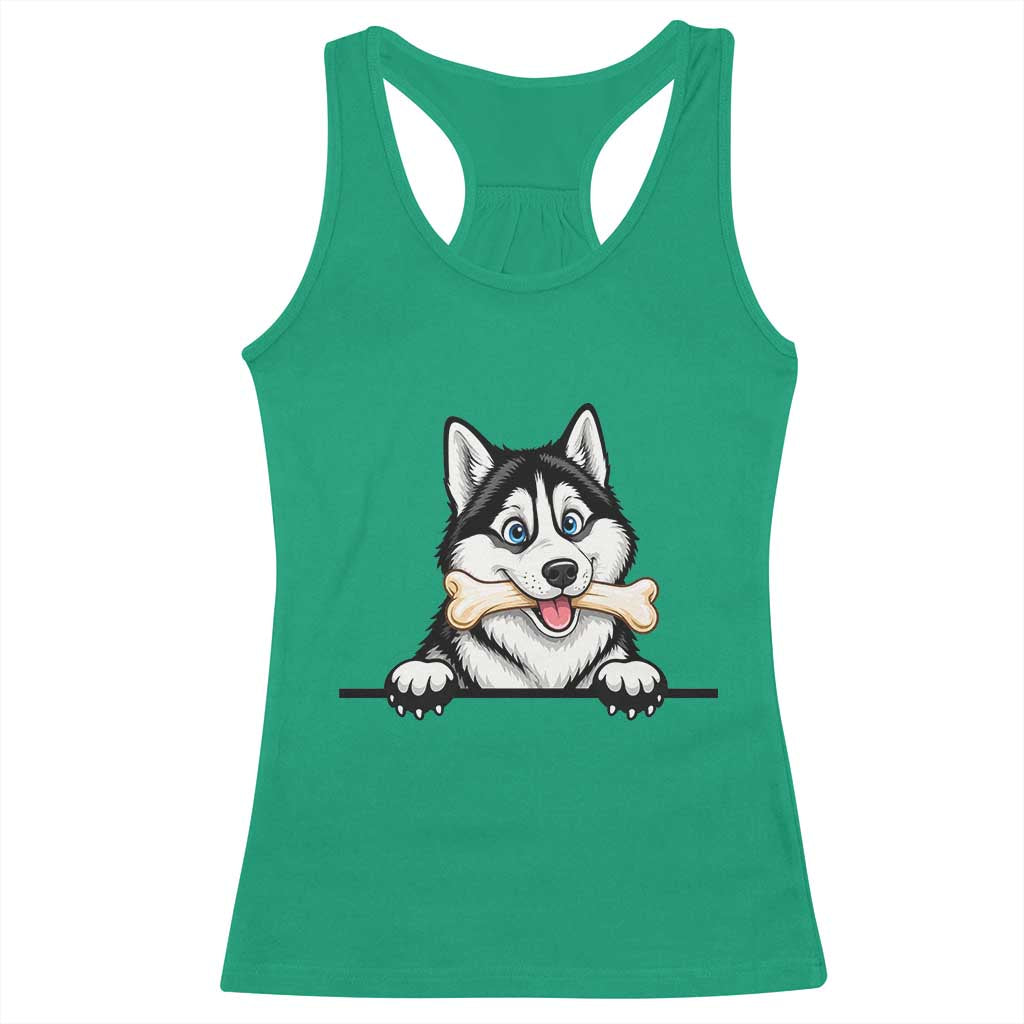 Cute Siberian Husky Puppy Racerback Tank Top Chewing Bone Meme
