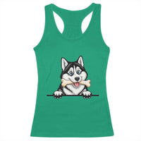 Cute Siberian Husky Puppy Racerback Tank Top Chewing Bone Meme