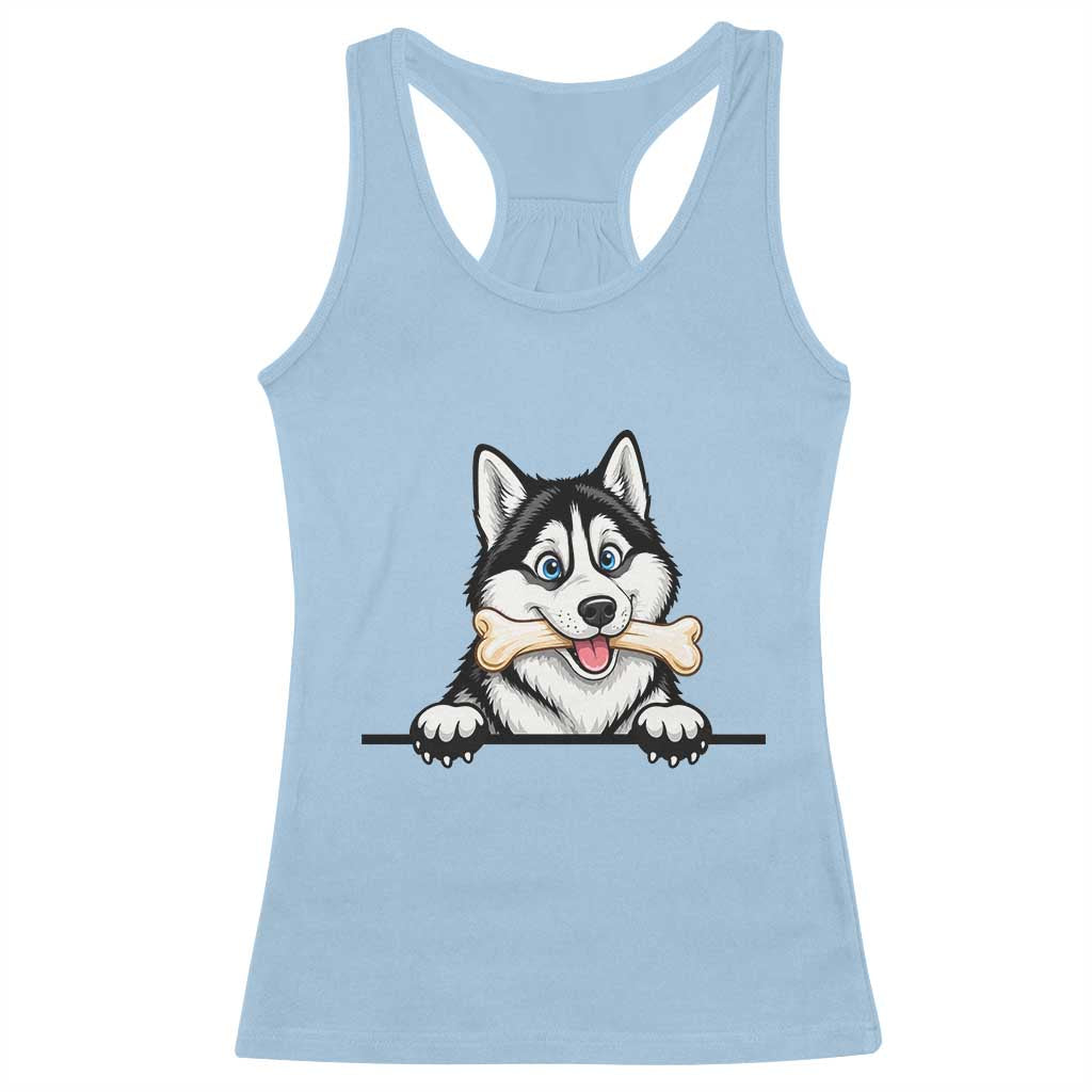 Cute Siberian Husky Puppy Racerback Tank Top Chewing Bone Meme