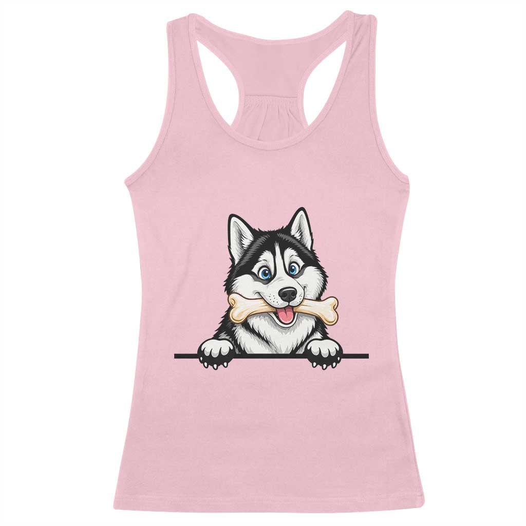 Cute Siberian Husky Puppy Racerback Tank Top Chewing Bone Meme