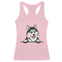 Cute Siberian Husky Puppy Racerback Tank Top Chewing Bone Meme
