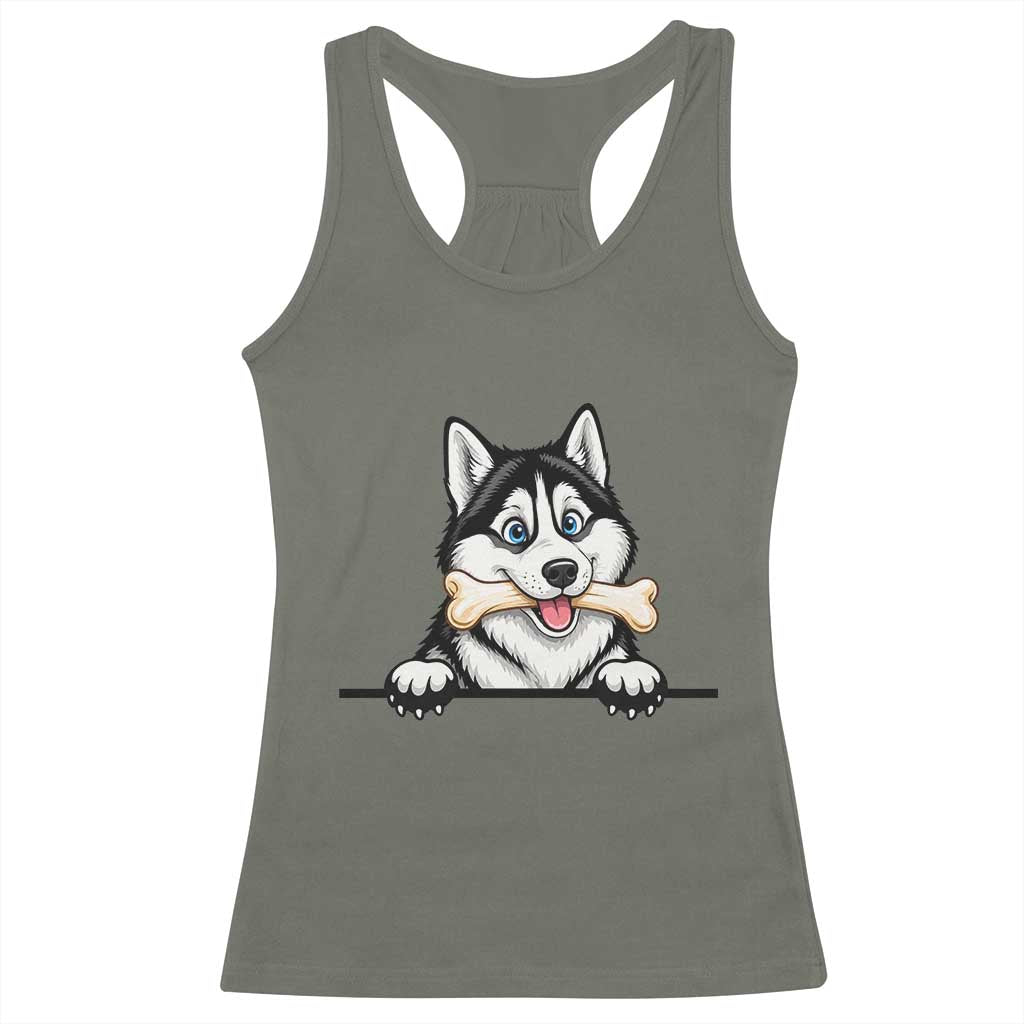 Cute Siberian Husky Puppy Racerback Tank Top Chewing Bone Meme