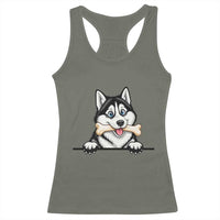 Cute Siberian Husky Puppy Racerback Tank Top Chewing Bone Meme