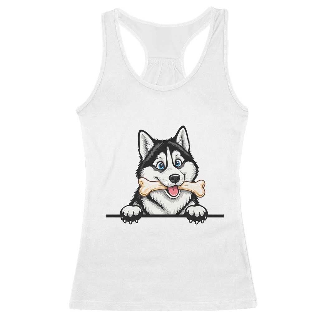 Cute Siberian Husky Puppy Racerback Tank Top Chewing Bone Meme