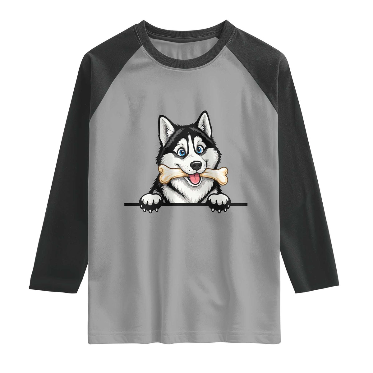 Cute Siberian Husky Puppy Raglan Shirt Chewing Bone Meme