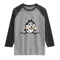 Cute Siberian Husky Puppy Raglan Shirt Chewing Bone Meme
