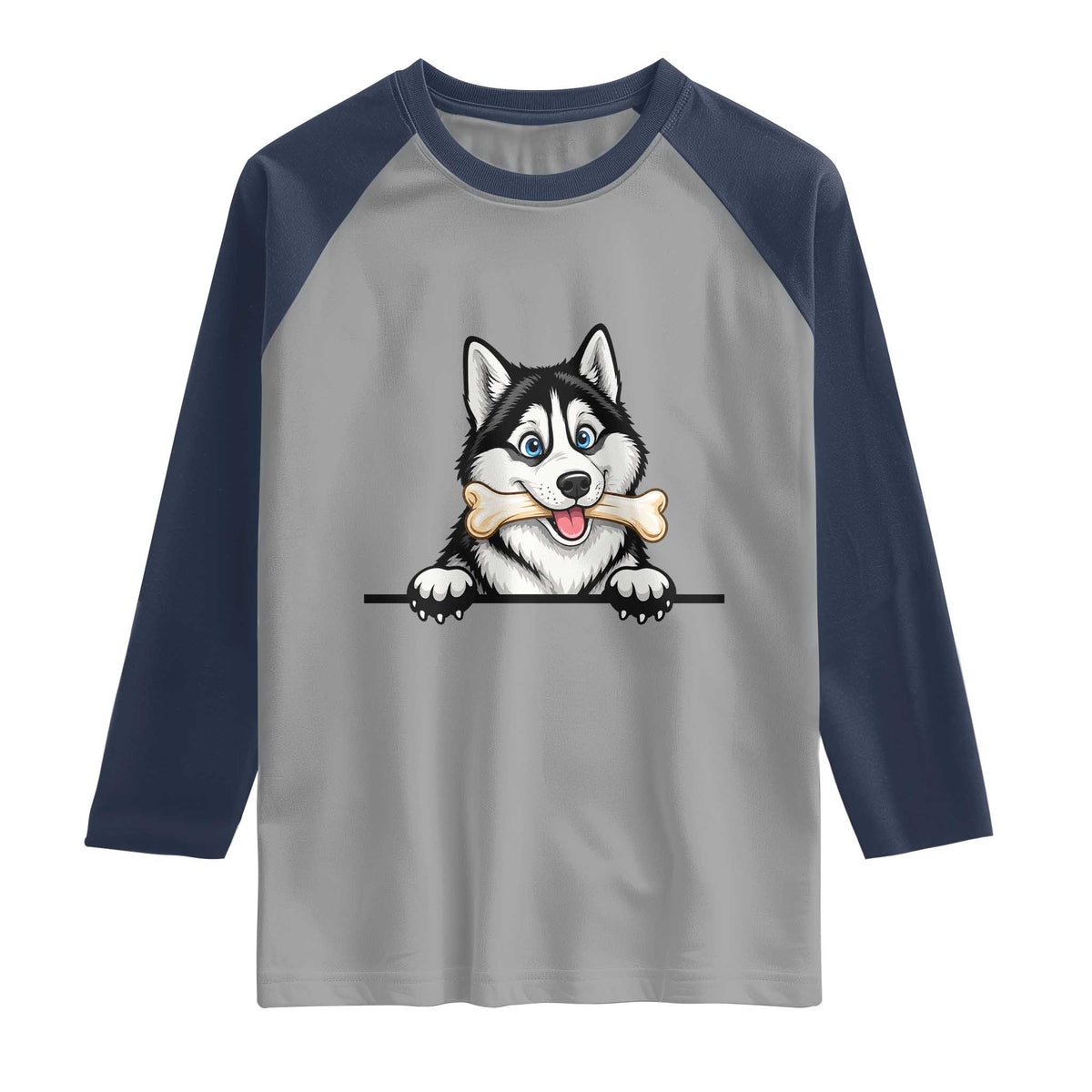 Cute Siberian Husky Puppy Raglan Shirt Chewing Bone Meme