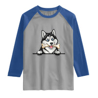 Cute Siberian Husky Puppy Raglan Shirt Chewing Bone Meme