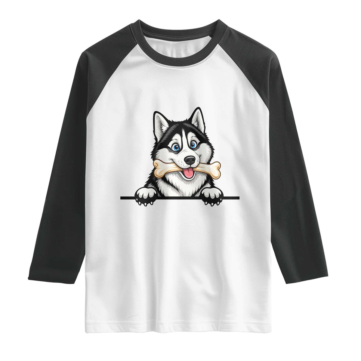 Cute Siberian Husky Puppy Raglan Shirt Chewing Bone Meme