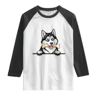 Cute Siberian Husky Puppy Raglan Shirt Chewing Bone Meme