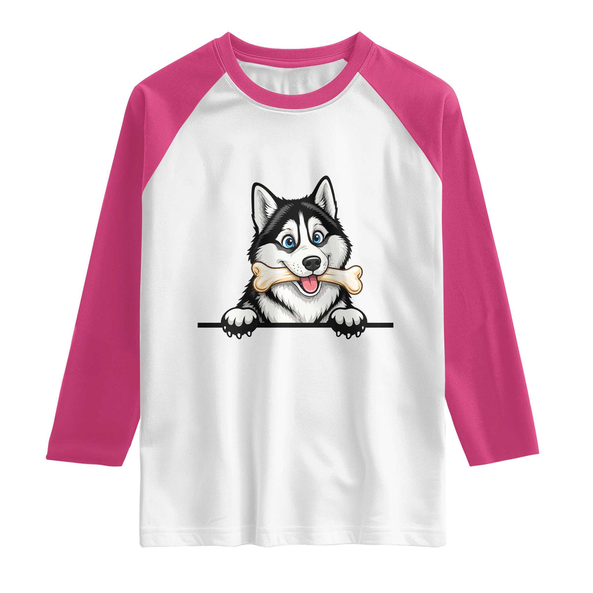 Cute Siberian Husky Puppy Raglan Shirt Chewing Bone Meme