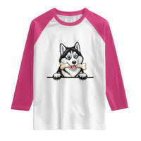 Cute Siberian Husky Puppy Raglan Shirt Chewing Bone Meme