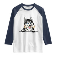 Cute Siberian Husky Puppy Raglan Shirt Chewing Bone Meme