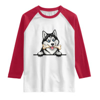 Cute Siberian Husky Puppy Raglan Shirt Chewing Bone Meme