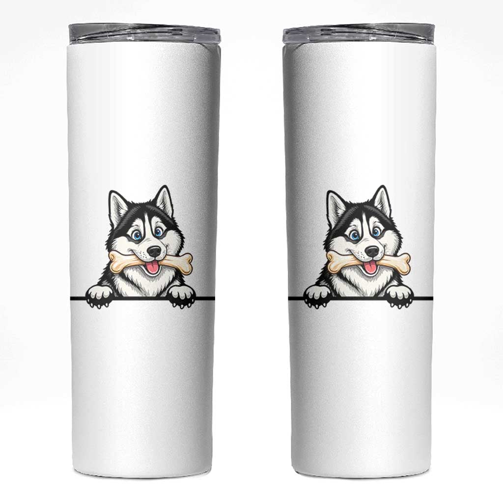 Cute Siberian Husky Puppy Skinny Tumbler Chewing Bone Meme