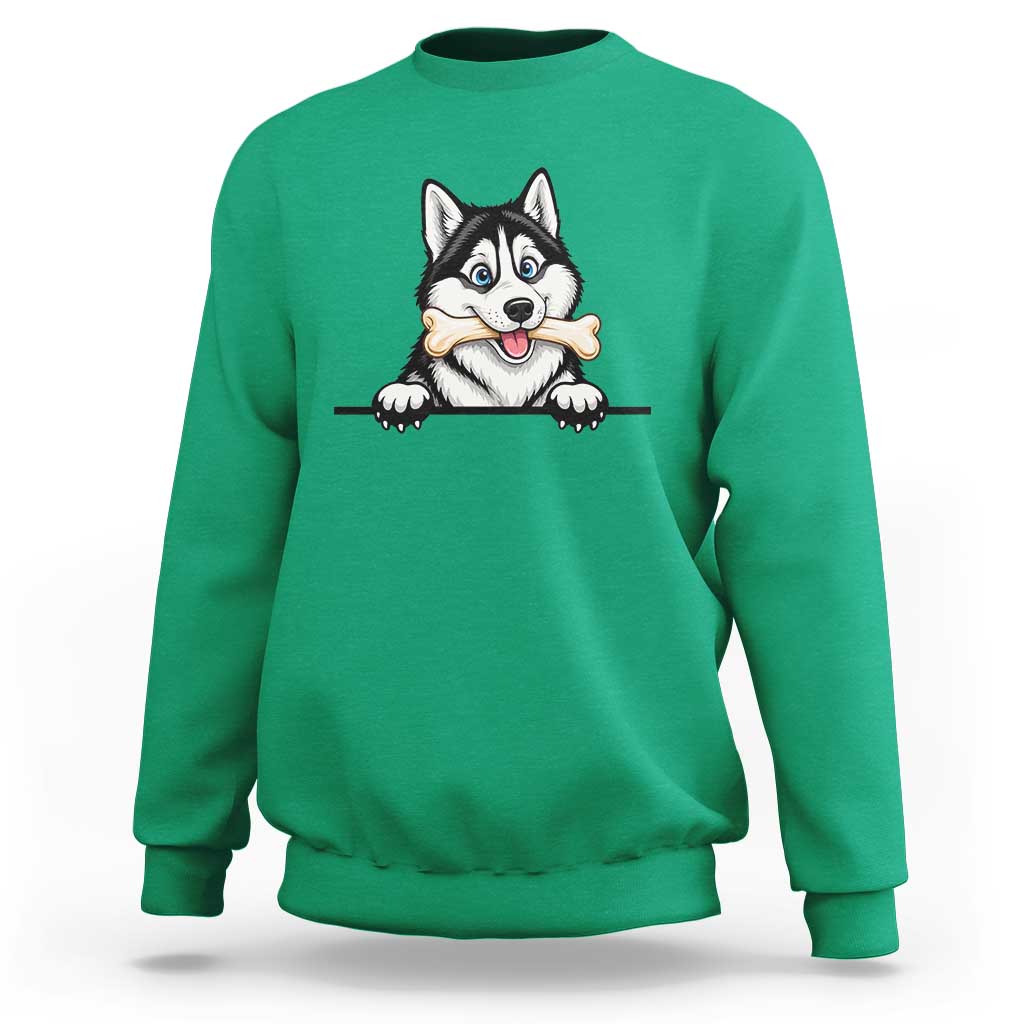 Cute Siberian Husky Puppy Sweatshirt Chewing Bone Meme