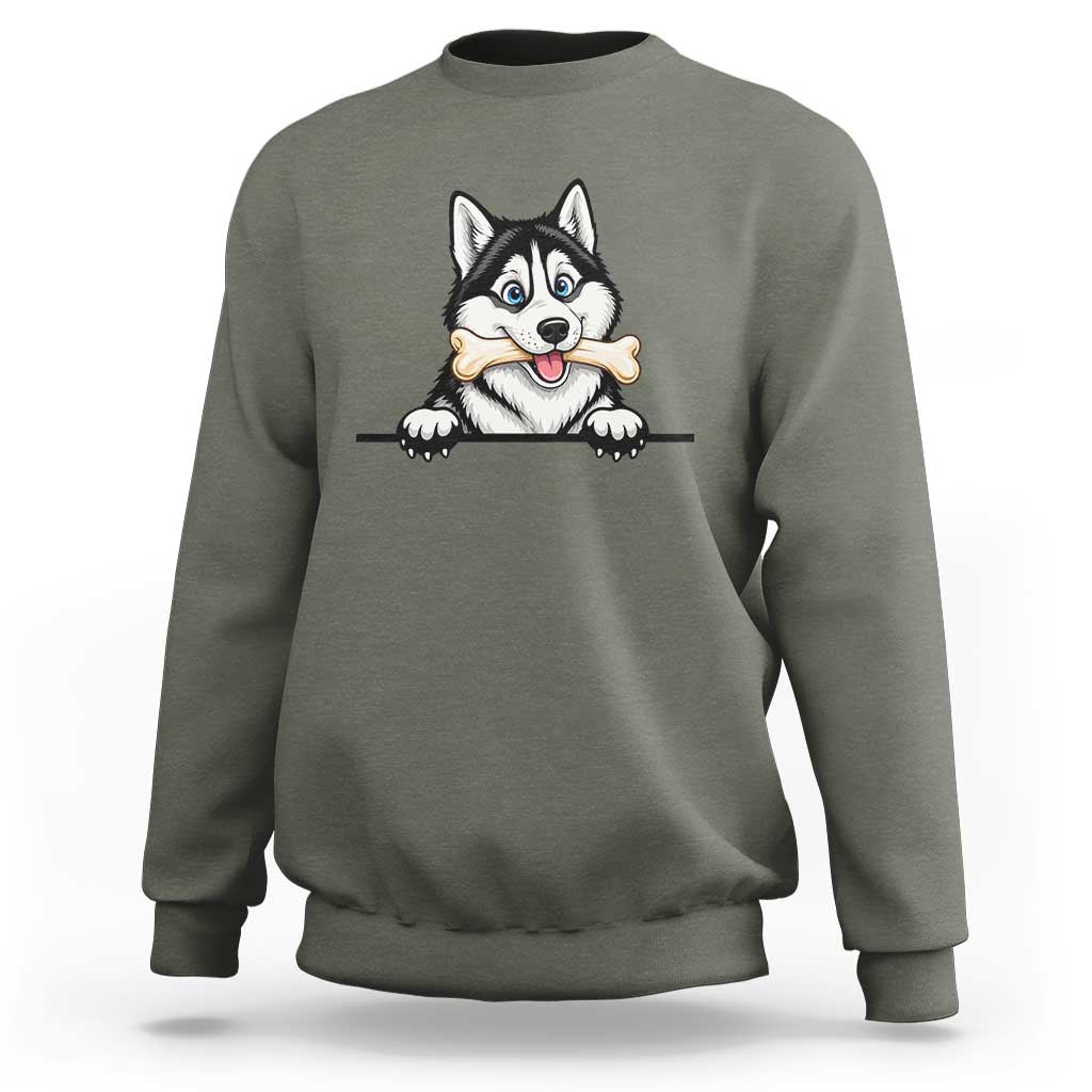 Cute Siberian Husky Puppy Sweatshirt Chewing Bone Meme
