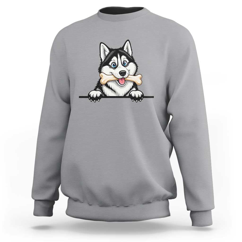 Cute Siberian Husky Puppy Sweatshirt Chewing Bone Meme